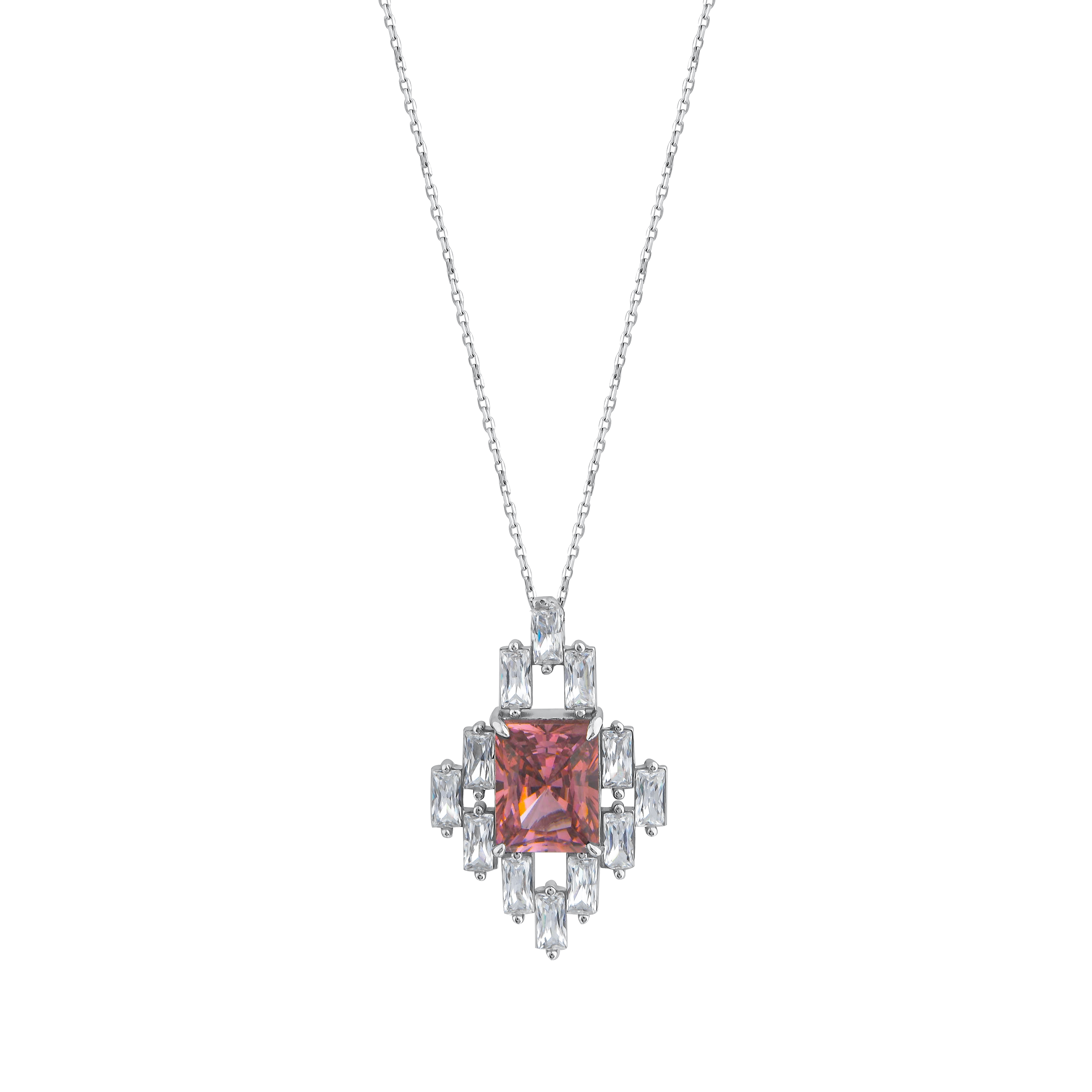 Created  Rhodolite Stone Clarit Jewellery 14K  White Gold Necklace